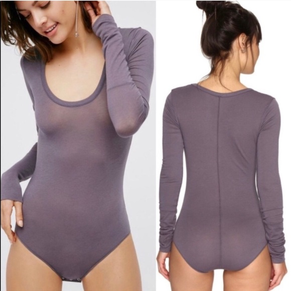 NWT Free People Gray Easy Peasy Scoop Bodysuit - Picture 1 of 10